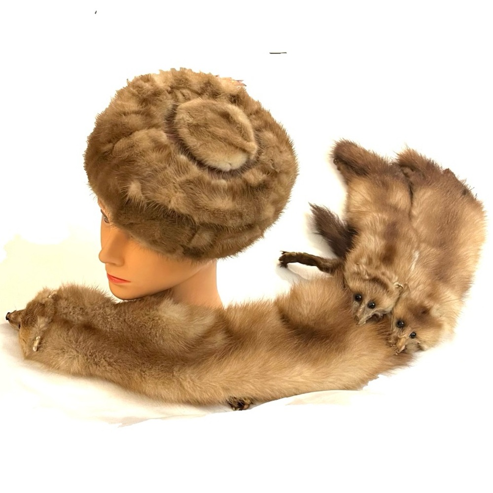 Vintage mink Fur Pillbox Hat & mink wrap